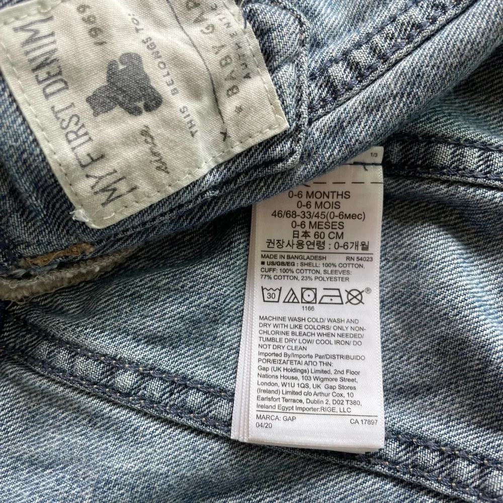 0-6M Gap Baby Jean / Denim Jacket with Soft Knit Heather Gray Hood and Sleeves - Picture 5 of 7